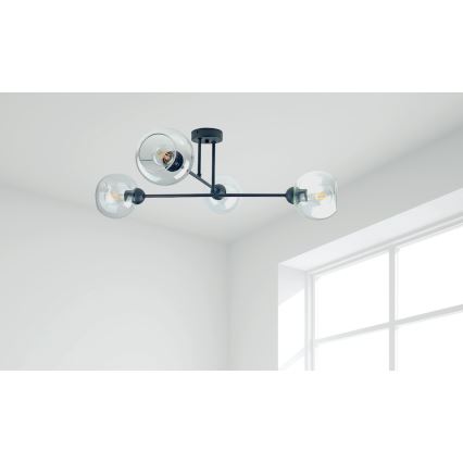 Candeeiro suspenso VASCO 4xE27/60W/230V preto/transparente