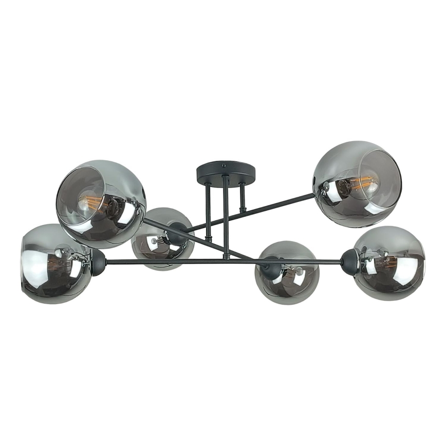 Candeeiro suspenso VASCO 6xE27/60W/230V preto/fumado preto