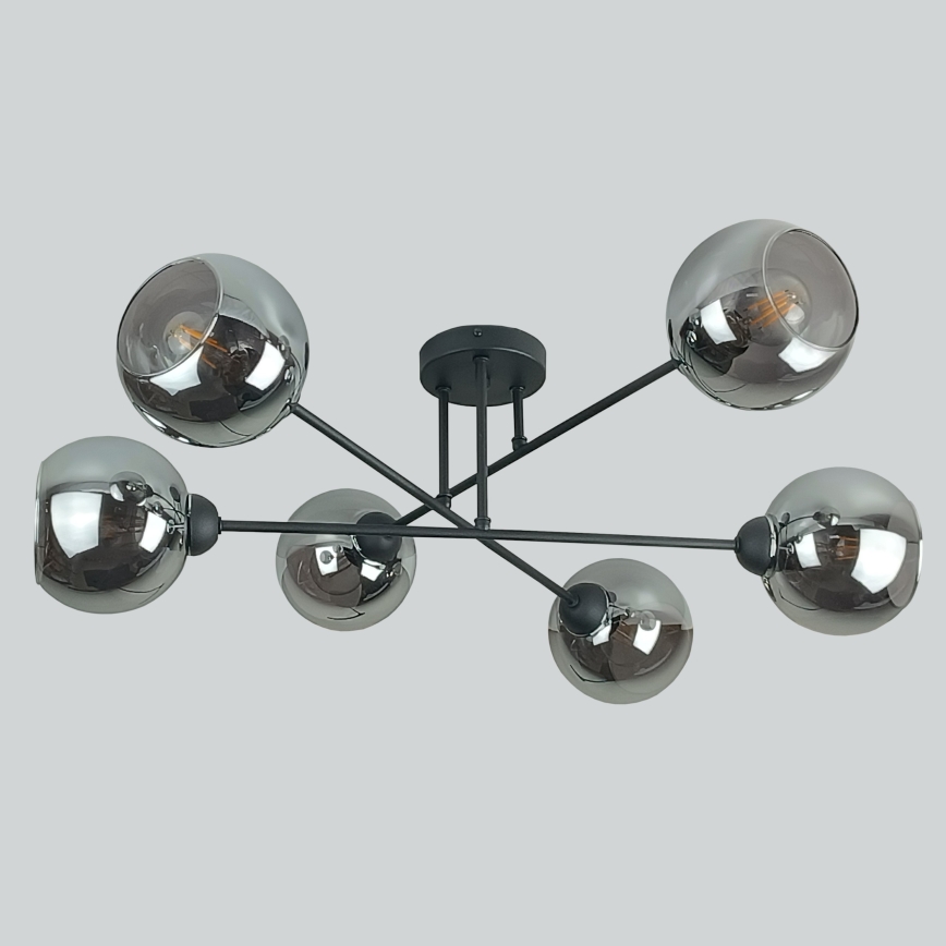 Candeeiro suspenso VASCO 6xE27/60W/230V preto/fumado preto