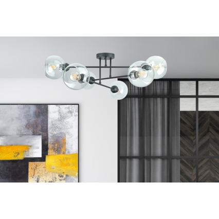 Candeeiro suspenso VASCO 6xE27/60W/230V preto/transparente