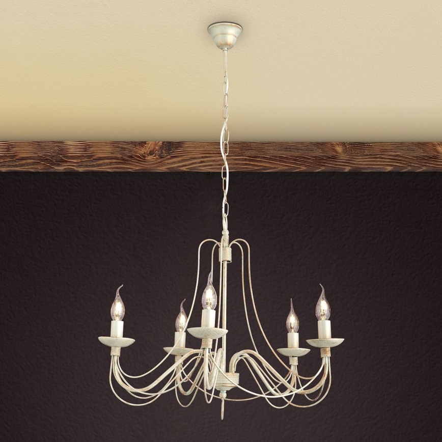 Candeeiro suspenso VELA 5xE14/40W/230V diâmetro 60 cm branco/dourado/pátina