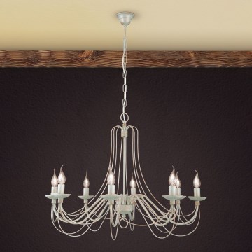 Candeeiro suspenso VELA 8xE14/40W/230V diâmetro 80 cm branco/dourado/pátina