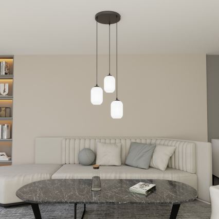 Candeeiro suspenso VERDI 3xE27/15W/230V diâmetro 30 cm preto/branco