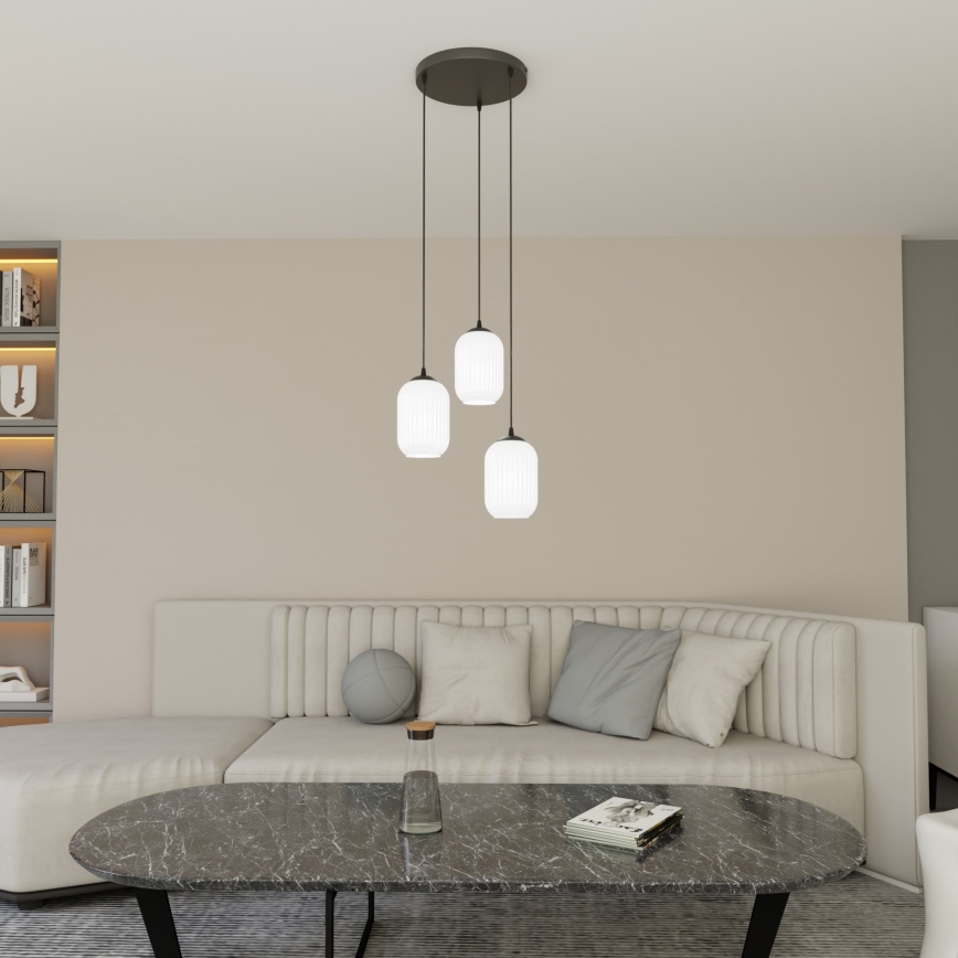 Candeeiro suspenso VERDI 3xE27/15W/230V diâmetro 30 cm preto/branco