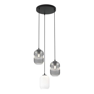 Candeeiro suspenso VERDI 3xE27/15W/230V diâmetro 30 cm preto/cinzento/branco