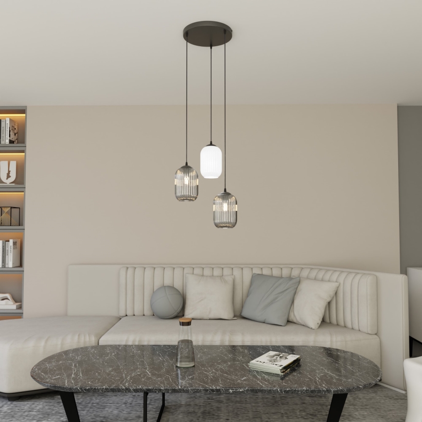 Candeeiro suspenso VERDI 3xE27/15W/230V diâmetro 30 cm preto/cinzento/branco