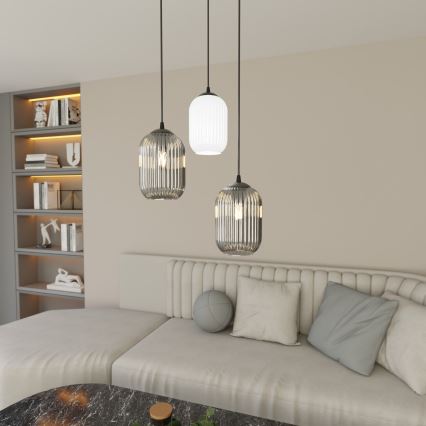 Candeeiro suspenso VERDI 3xE27/15W/230V diâmetro 30 cm preto/cinzento/branco