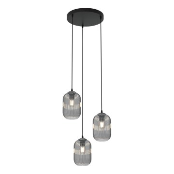 Candeeiro suspenso VERDI 3xE27/15W/230V diâmetro 30 cm preto/cinzento