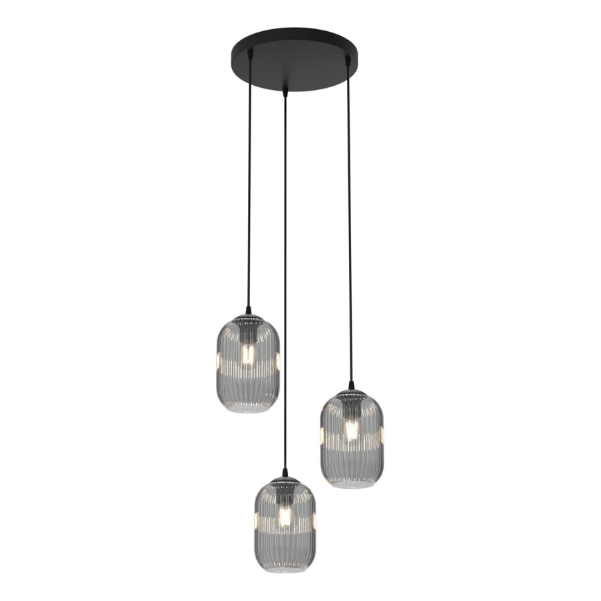 Candeeiro suspenso VERDI 3xE27/15W/230V diâmetro 30 cm preto/cinzento