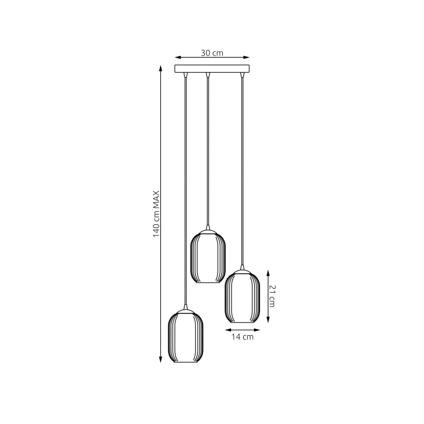 Candeeiro suspenso VERDI 3xE27/15W/230V diâmetro 30 cm preto/cinzento