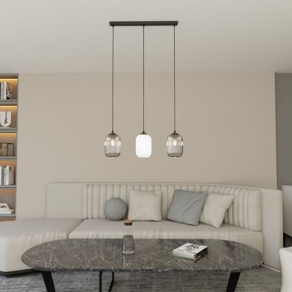 Candeeiro suspenso VERDI 3xE27/15W/230V preto/cinzento/branco