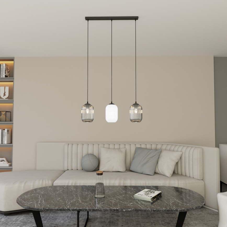 Candeeiro suspenso VERDI 3xE27/15W/230V preto/cinzento/branco