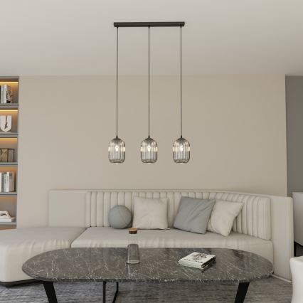 Candeeiro suspenso VERDI 3xE27/15W/230V preto/cinzento