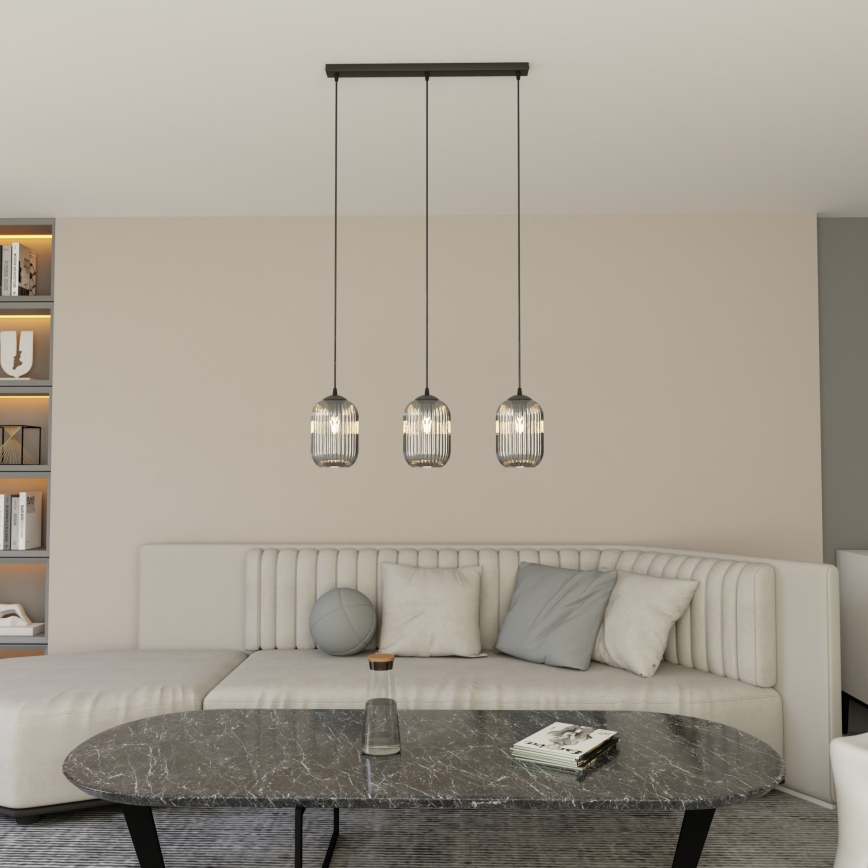 Candeeiro suspenso VERDI 3xE27/15W/230V preto/cinzento