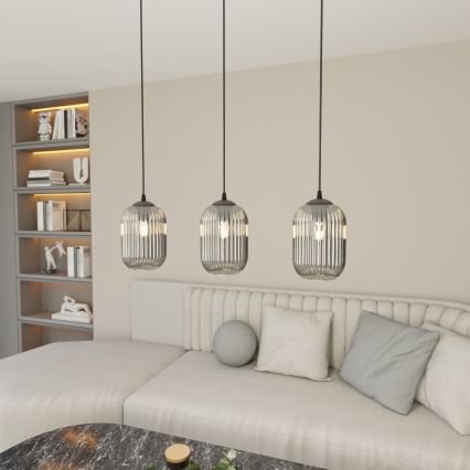 Candeeiro suspenso VERDI 3xE27/15W/230V preto/cinzento