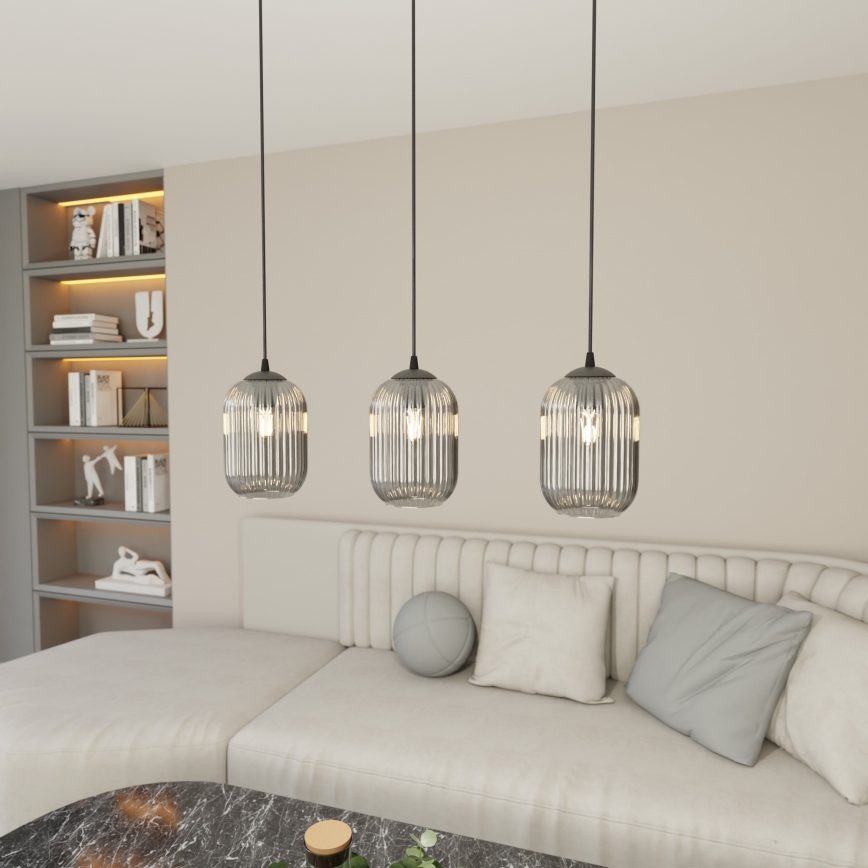 Candeeiro suspenso VERDI 3xE27/15W/230V preto/cinzento