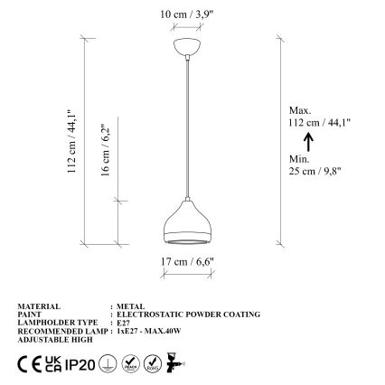 Candeeiro suspenso YILDO 1xE27/40W/230V branco/dourado