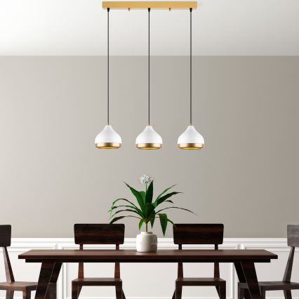 Candeeiro suspenso YILDO 3xE27/40W/230V branco/dourado