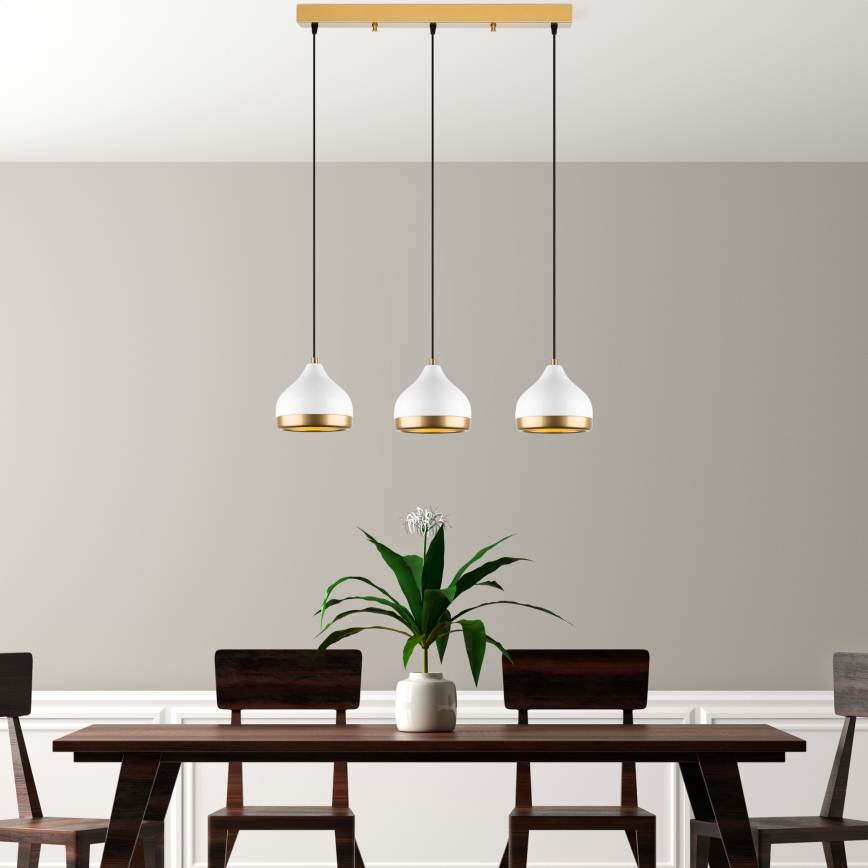 Candeeiro suspenso YILDO 3xE27/40W/230V branco/dourado