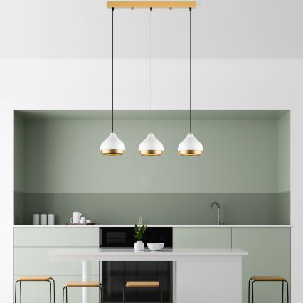 Candeeiro suspenso YILDO 3xE27/40W/230V branco/dourado