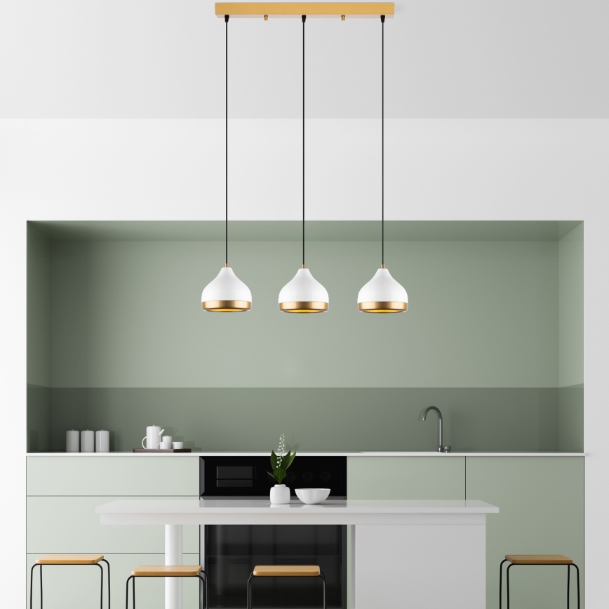 Candeeiro suspenso YILDO 3xE27/40W/230V branco/dourado