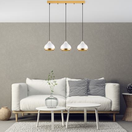 Candeeiro suspenso YILDO 3xE27/40W/230V branco/dourado