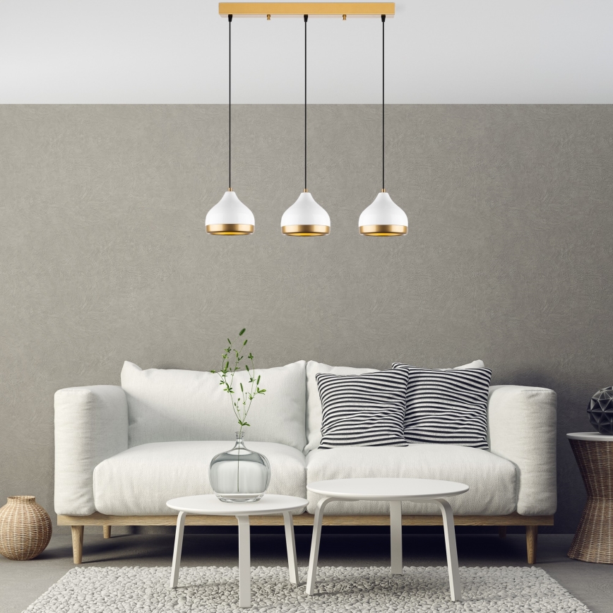 Candeeiro suspenso YILDO 3xE27/40W/230V branco/dourado