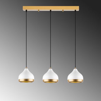 Candeeiro suspenso YILDO 3xE27/40W/230V branco/dourado
