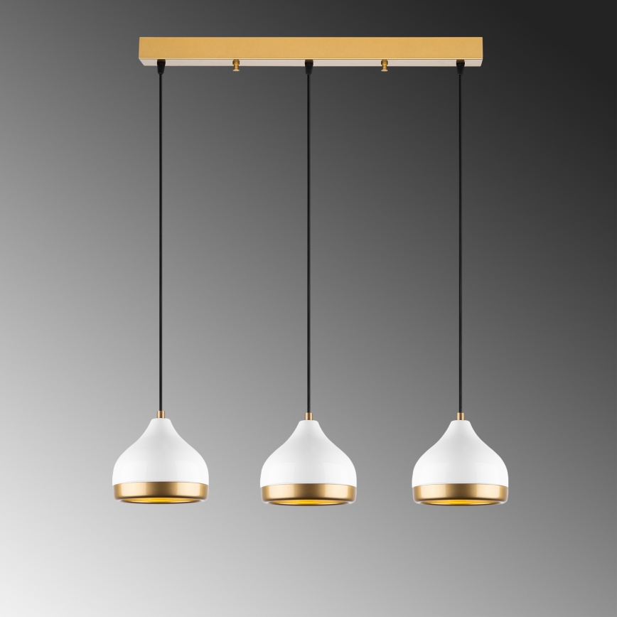 Candeeiro suspenso YILDO 3xE27/40W/230V branco/dourado