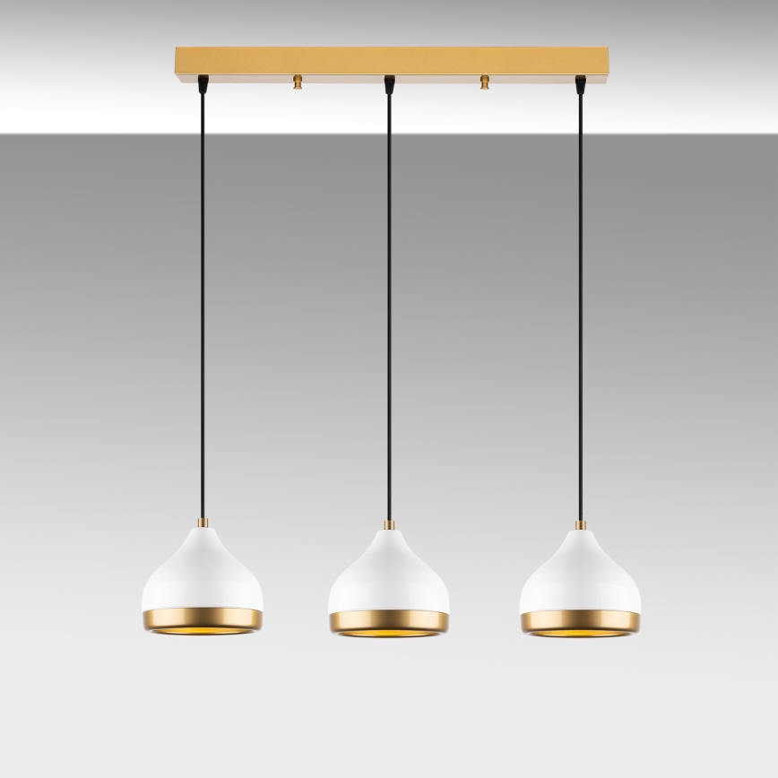 Candeeiro suspenso YILDO 3xE27/40W/230V branco/dourado