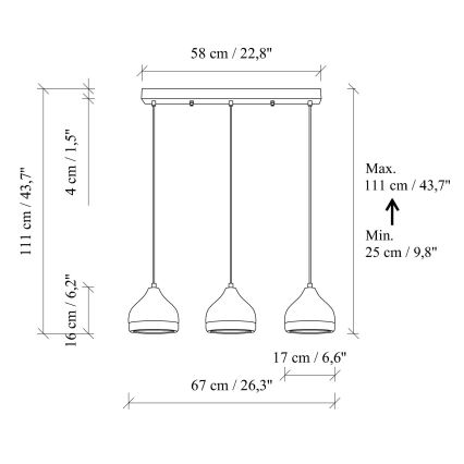 Candeeiro suspenso YILDO 3xE27/40W/230V branco/dourado