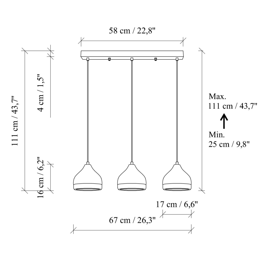Candeeiro suspenso YILDO 3xE27/40W/230V branco/dourado