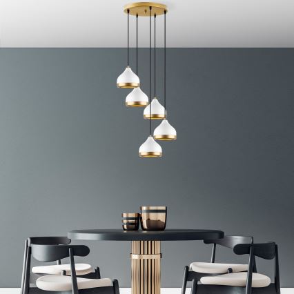 Candeeiro suspenso YILDO 5xE27/40W/230V branco/dourado