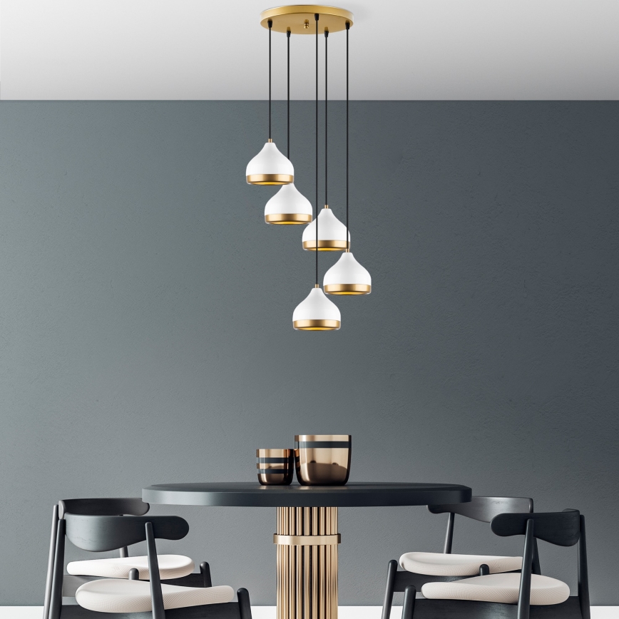 Candeeiro suspenso YILDO 5xE27/40W/230V branco/dourado