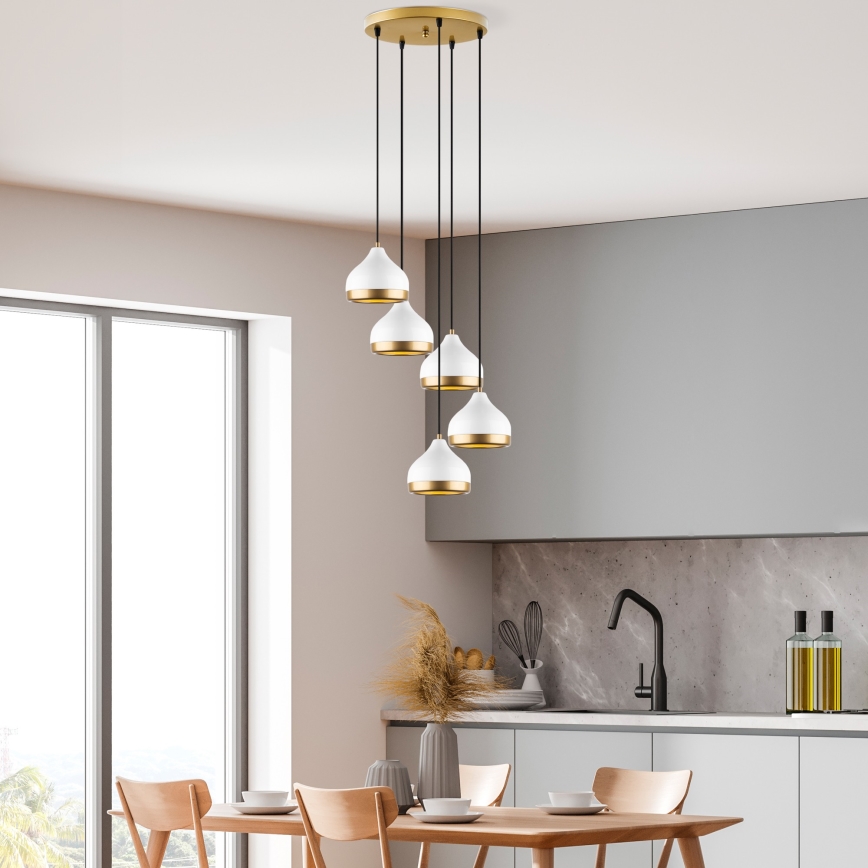 Candeeiro suspenso YILDO 5xE27/40W/230V branco/dourado