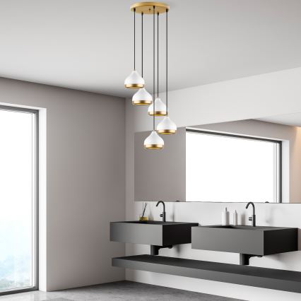 Candeeiro suspenso YILDO 5xE27/40W/230V branco/dourado