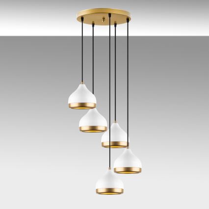 Candeeiro suspenso YILDO 5xE27/40W/230V branco/dourado