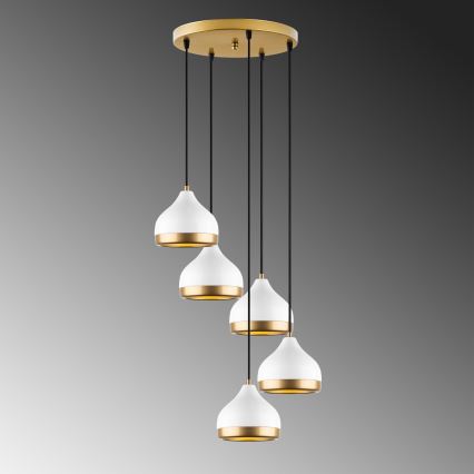 Candeeiro suspenso YILDO 5xE27/40W/230V branco/dourado