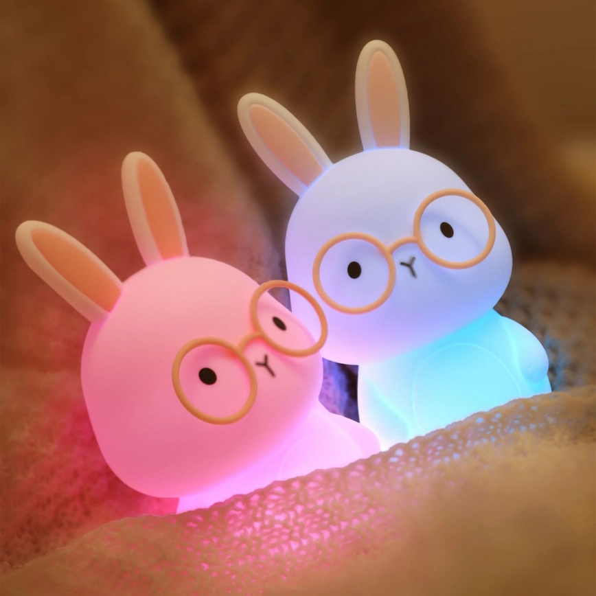 Candeeiro tátil infantil LED RGBW regulável FLORKA LED/1W/5V USB 1200 mAh coelho branco/rosa
