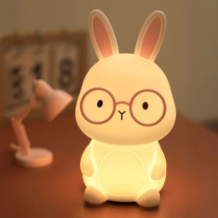 Candeeiro tátil infantil LED RGBW regulável FLORKA LED/1W/5V USB 1200 mAh coelho branco/rosa