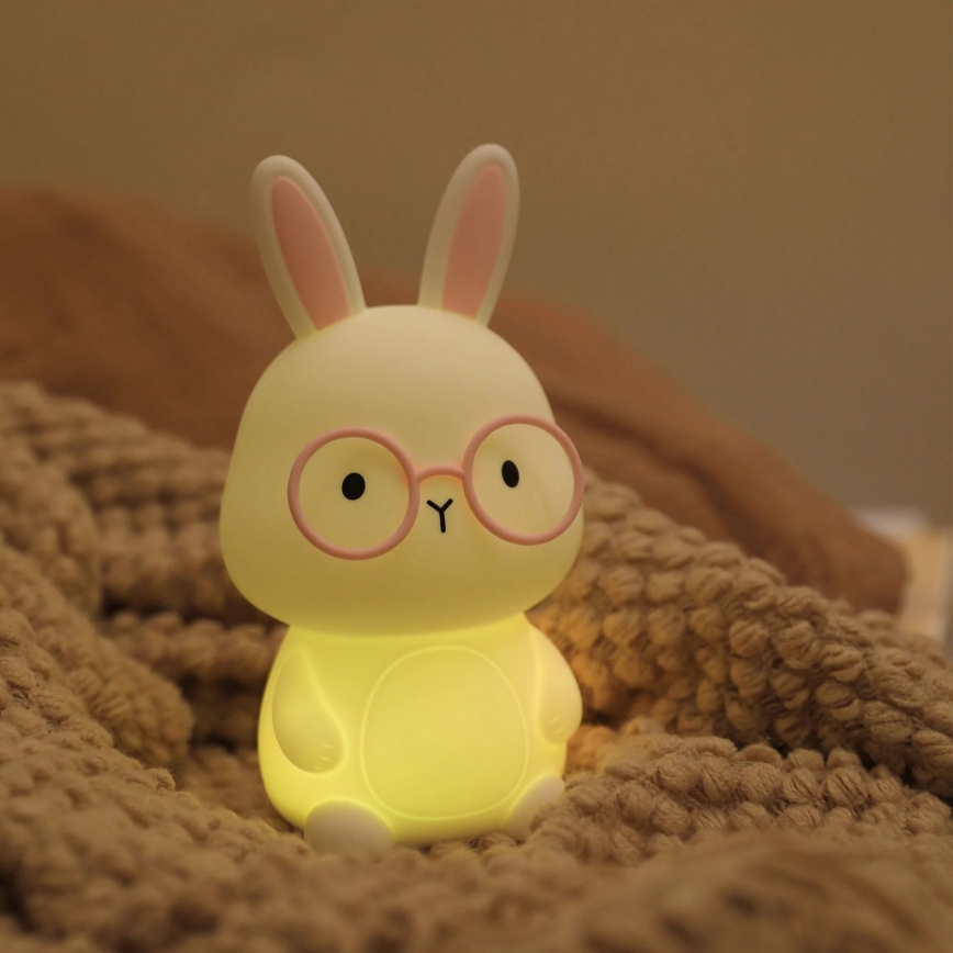 Candeeiro tátil infantil LED RGBW regulável FLORKA LED/1W/5V USB 1200 mAh coelho branco/rosa