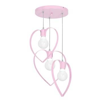 Candelabro de criança LOVE 3xE27/60W/230V rosa claro