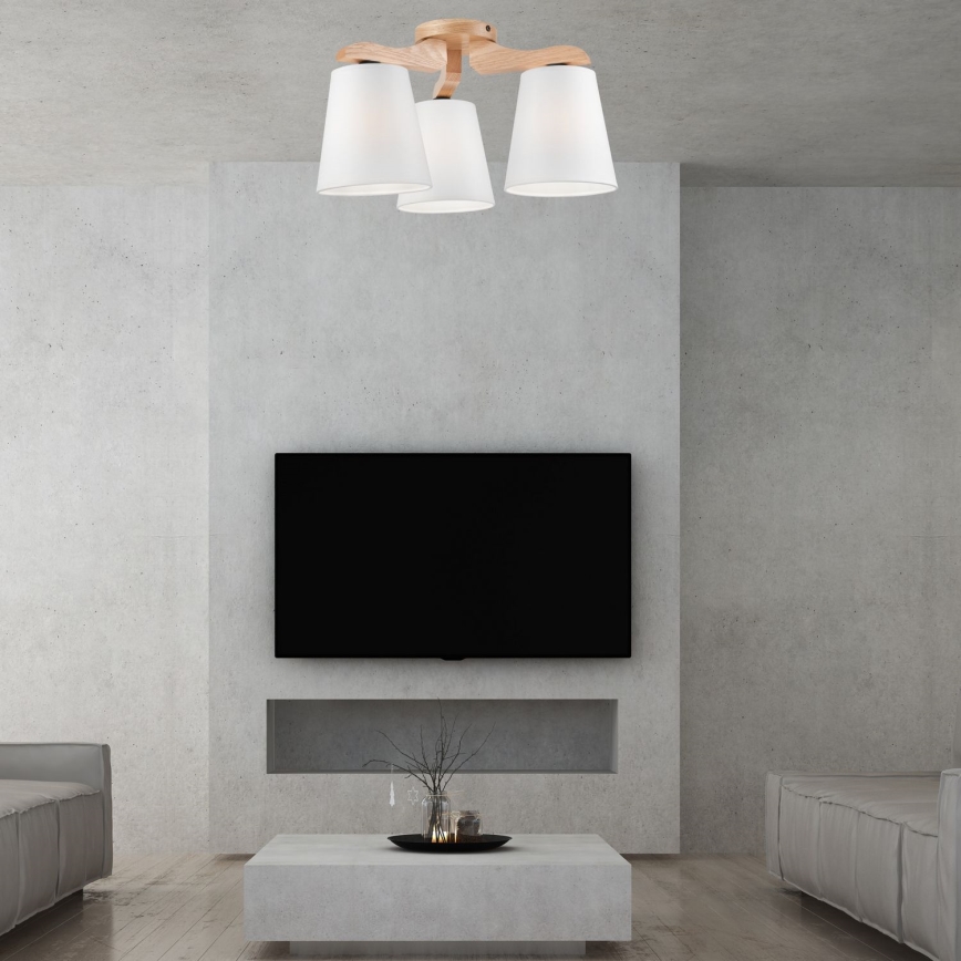 Candelabro fixo ANDREA 3×E27/60W/230V Carvalho/Branco
