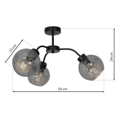 Candelabro fixo SOFIA 3xE27/60W/230V preto