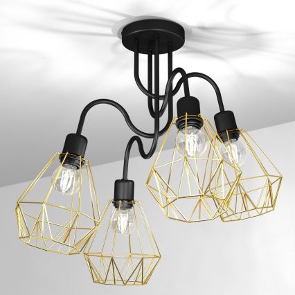Candelabro integrado BERGEN 4xE27/60W/230V preto/dourado