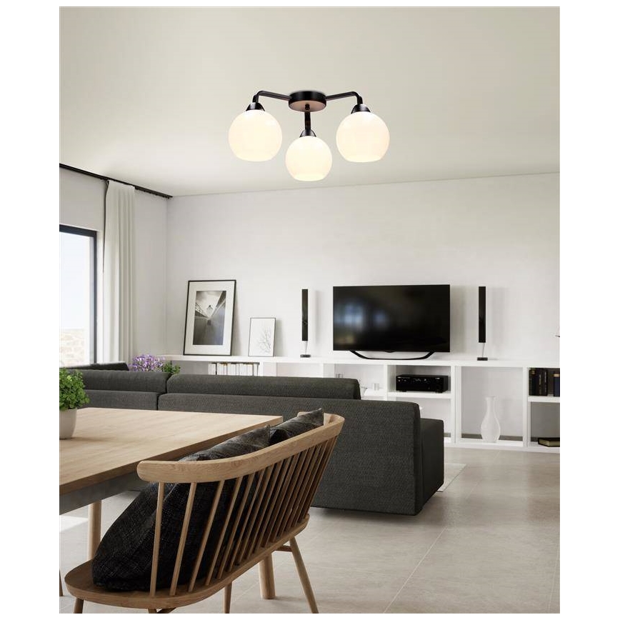Candelabro integrado CALDERA 3xE27/60W/230V preto
