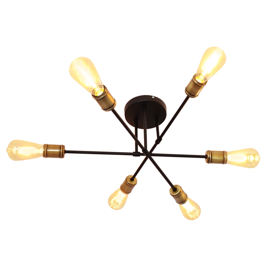 Candelabro integrado CAMBRIDGE 6xE27/20W/230V preto/dourado