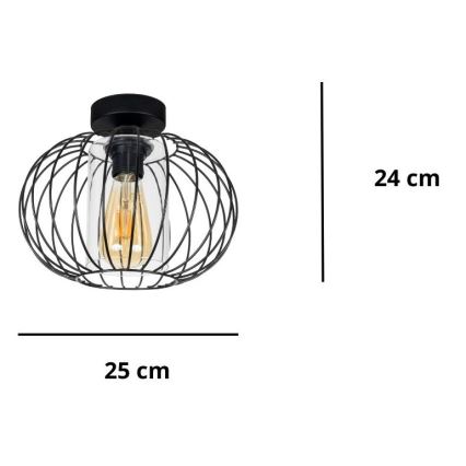 Candelabro integrado CORRINI 1xE27/60W/230V diâmetro 25 cm preto/transparente