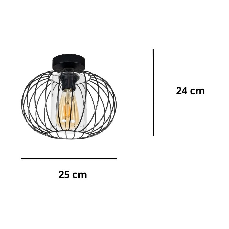 Candelabro integrado CORRINI 1xE27/60W/230V diâmetro 25 cm preto/transparente