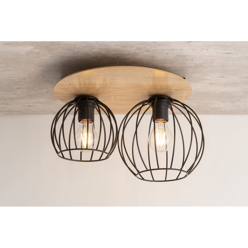Candelabro integrado CYBER 2xE27/60W/230V madeira/preto